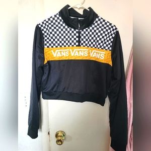 VANS OFF THE WALL Yellow Black Checkered CROPPED PULLOVER Skate Jacket Women M